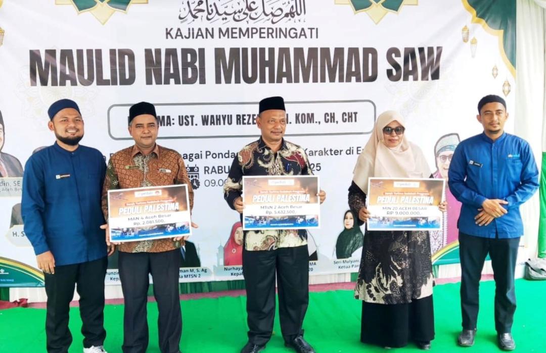 Momen Maulid Nabi, Madrasah Terpadu Tungkop Salurkan Donasi Palestina Melalui DT Peduli Aceh 
