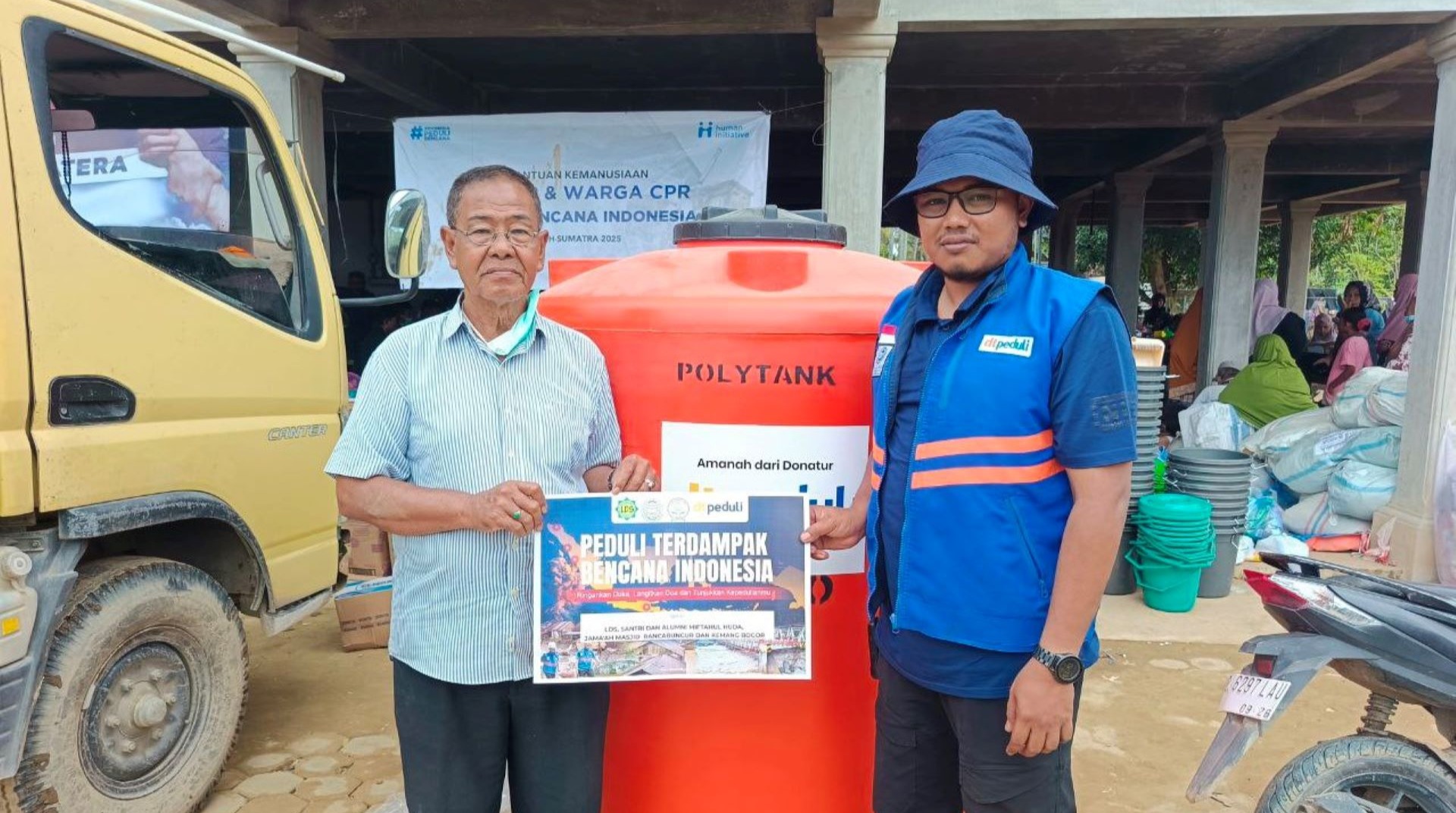 DT Peduli Salurkan Tangki Air Bersih untuk Penuhi Kebutuhan Sanitasi Pengungsi di Pidie Jaya 