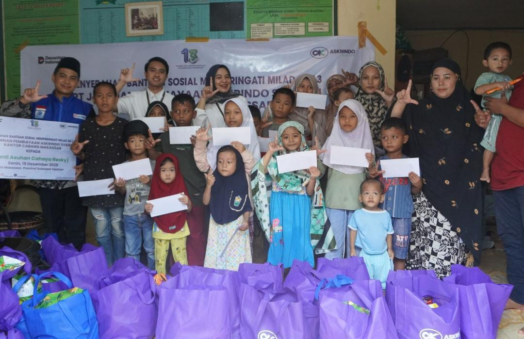 Rayakan Milad ke-13, Askrindo Syariah Makassar Gandeng DT Peduli Santuni Yatim dan Dhuafa 