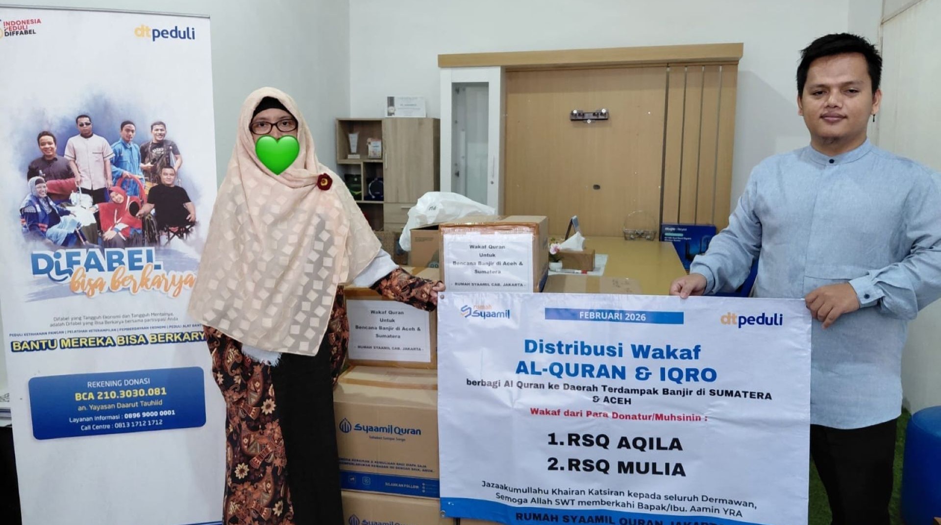 Bantu Fase Pemulihan Sumatera, Syaamil Quran dan DT Peduli Jakarta Salurkan Wakaf Mushaf Al-Qur'an 