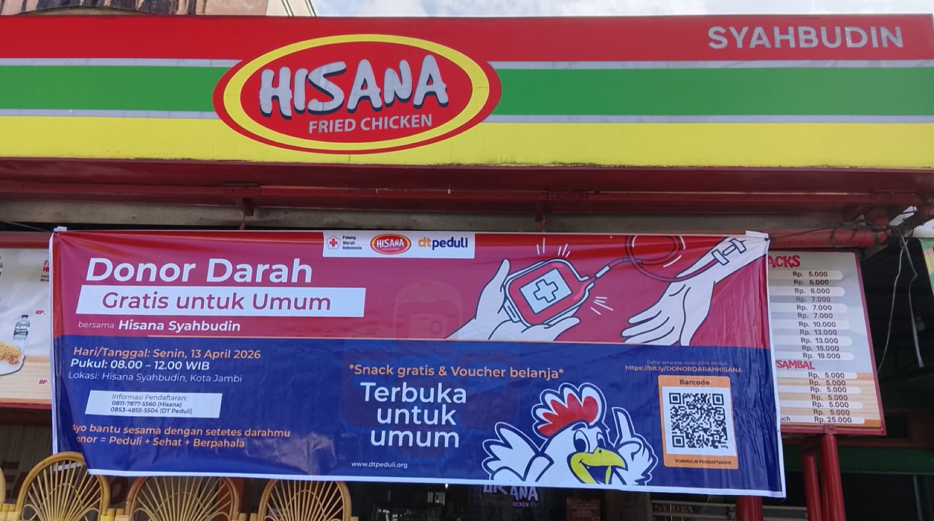 Tingkatkan Kepedulian Sosial, DT Peduli Sumbar, Hisana Fried Chicken dan PMI Kota Jambi Gelar Kegiatan Donor Darah 