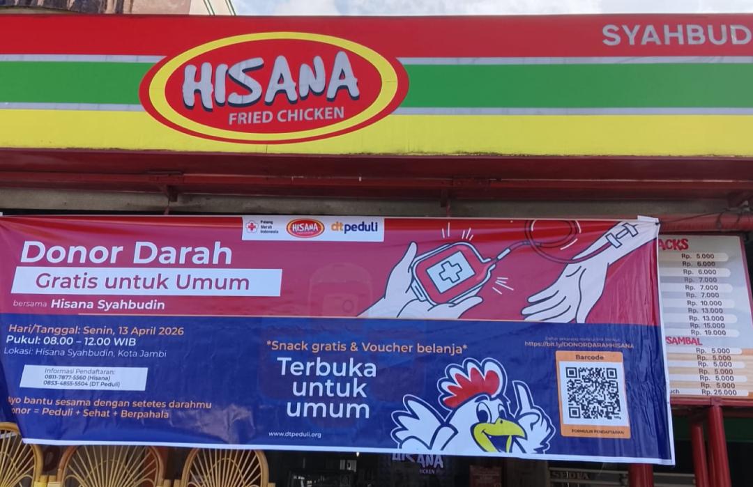 Tingkatkan Kepedulian Sosial, DT Peduli Sumbar, Hisana Fried Chicken dan PMI Kota Jambi Gelar Kegiatan Donor Darah 